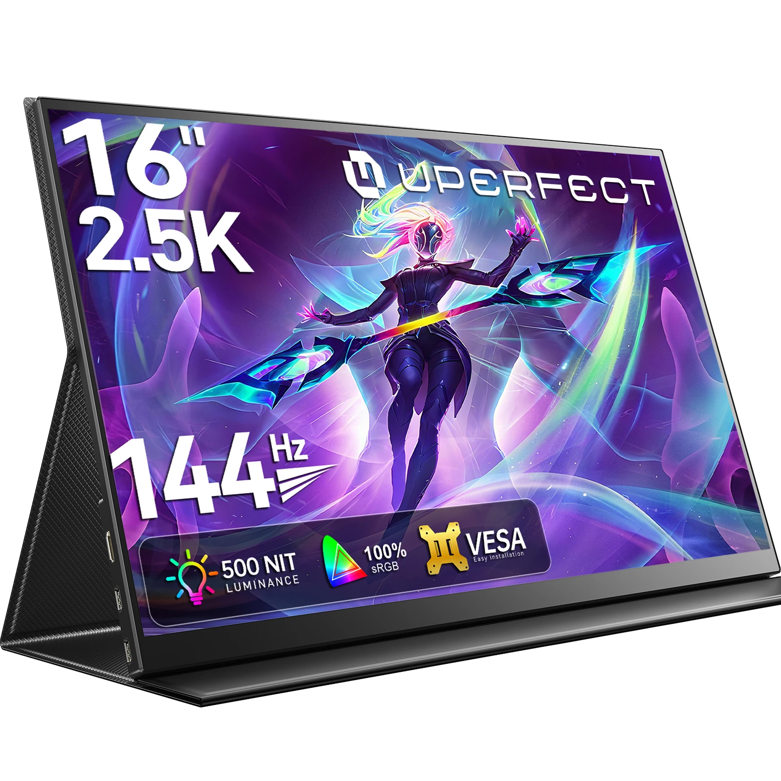 UPERFECT 2K 144Hz Gaming-Monitor, 16' tragbares Display, 100 % sRGB mit HDMI-USB-C-Bildschirm für PS5 Steam Deck Switch XBOX Laptop PC