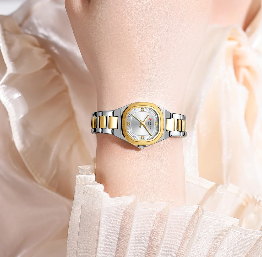 CURREN Gold Damenuhr mit Diamantakzenten, stilvollem Edelstahlband, elegantes Design, wird mit kostenloser Box geliefert – Detail 16