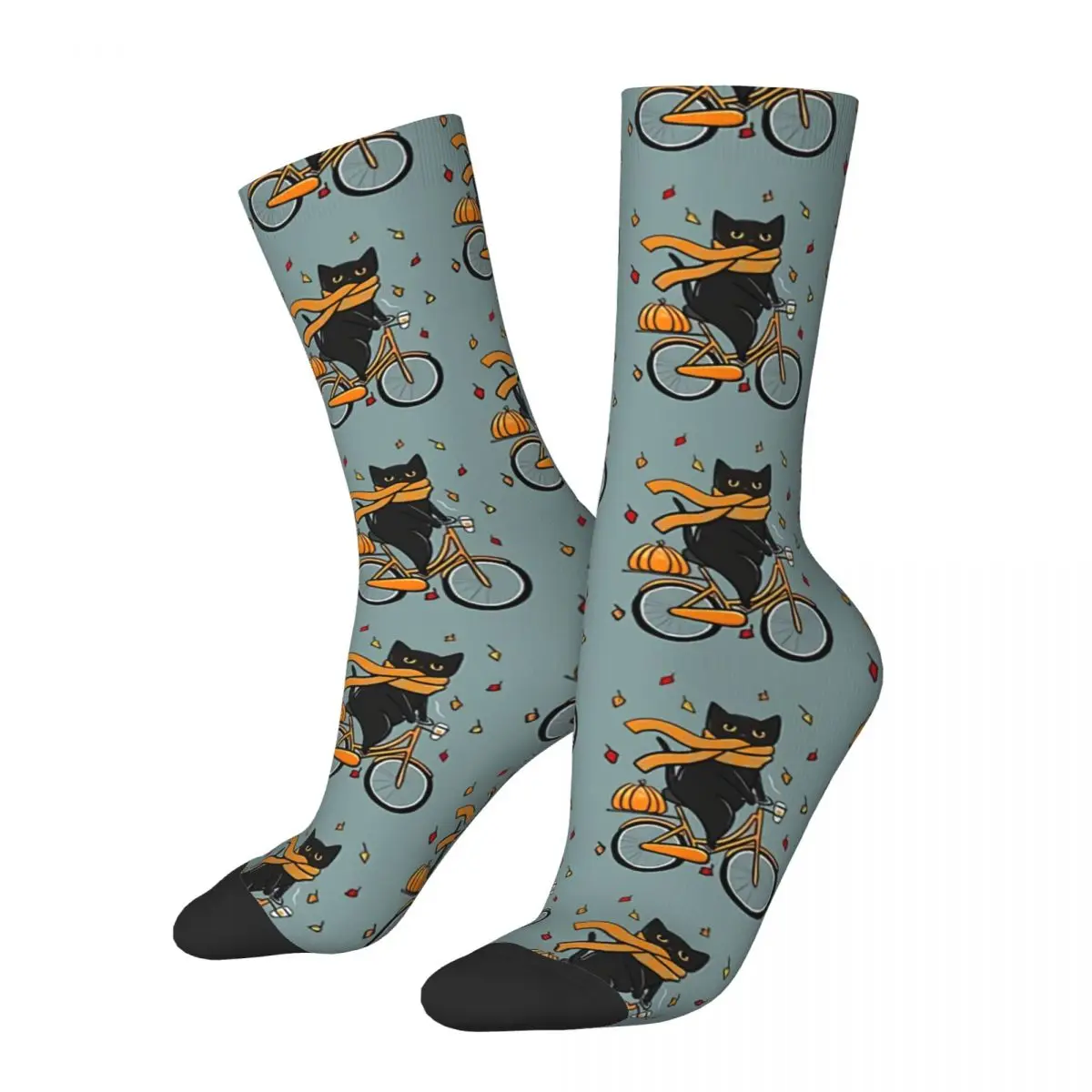 Funny Crazy Sock for Men Autumn Bicycle Ride Hip Hop Vintage Bicycle Bike Seamless Pattern Printed Boys Crew Sock Casual Gift