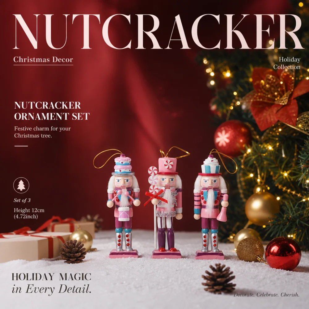 3Pcs/Set Nutcracker Puppet Wooden Handicraft Walnut Soldier Xmas Table Home Desktop Ornament New Year Merry Christmas Decoration