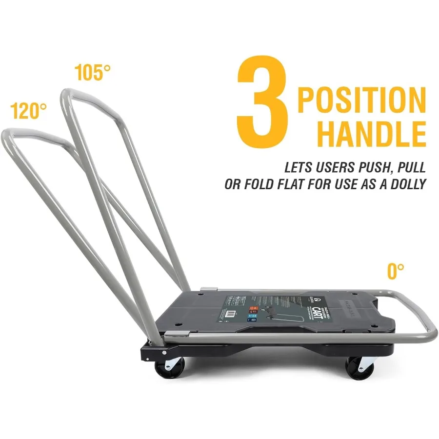 Fully Folded Resin Push Cart Dolly with 330 Lb. Loading Capacity for Heavy Duty Moving and Transport Collapsible Flatbed Hand T