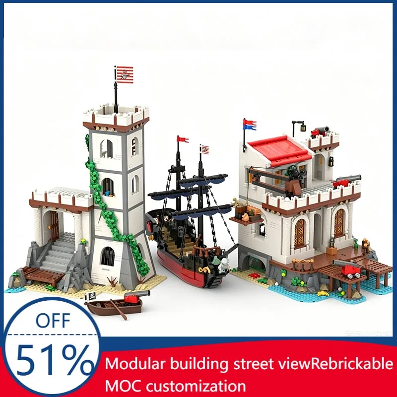 3992PCS Port Fenzance Pirate Fortress MOC Model Custom Blocks DIY Assembly Educational Toy Pirates Fans Display Birthday Gifts