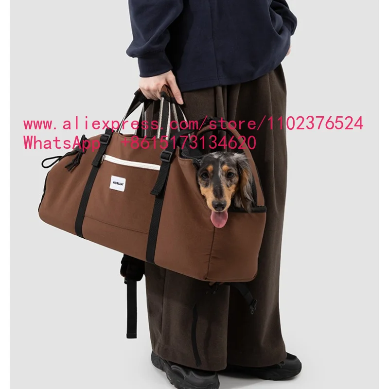 Nylon Brown Shell Pet Dachshund Backpack Double Shoulder Outdoor Travel Dog Carrier Bag For Sausage Dog Outdoor Hiking Trip