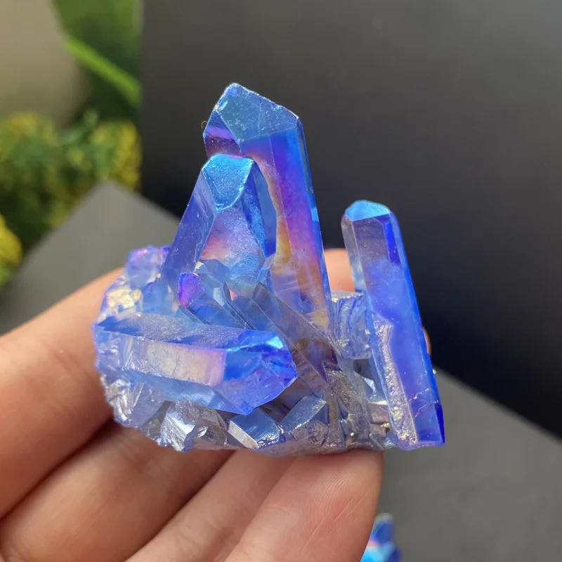 Natural Blue Angel Aura Quartz Crystal Cluster Stone Electroplating Titanium Specimens Cured  Coating Healing Crystals Home Deco