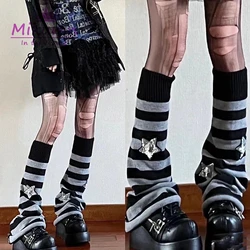 Mikumn Harajuku Women Winter Leg Warmers Socks Japanese Girl Gothic Striped Stars Knitted Warmer Long Socks Punk Foot Cover