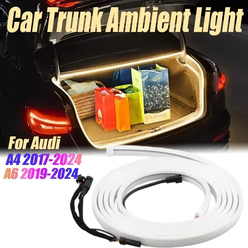 For Audi  A4 A6 2017 2018 2019 2020 2021 2022 2024 3M 12vCar Trunk Light Ambient Decorative Atmosphere Lamp Led Flexible Strip