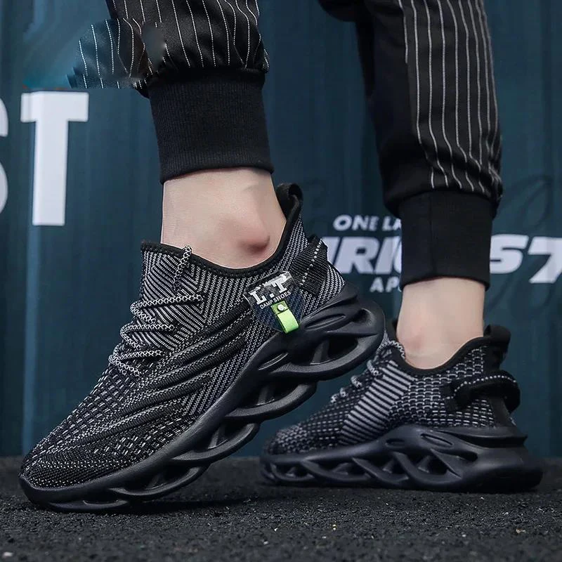 Men Sports Running Black Jogging Shoes Casual Sneakers Outdoor Breathable Mesh Women Light Shock-absorption Black Tennis