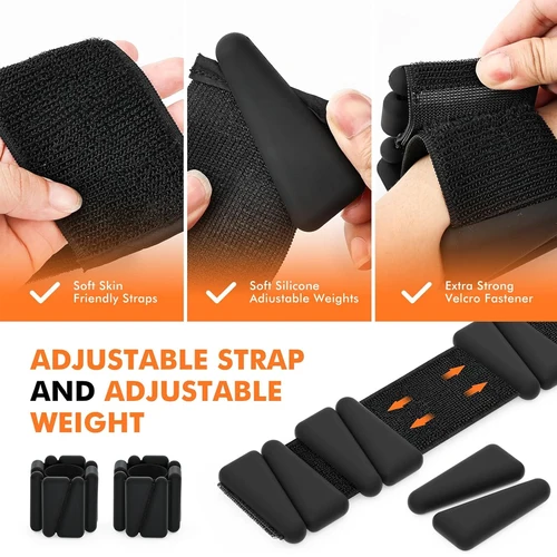 Imagen 2 del producto 1 par de pesas ajustables para tobillo y muñeca de 2-4 libras, pulseras de entrenamiento de fuerza de silicona para Yoga, correr, nadar, mujeres y hombres