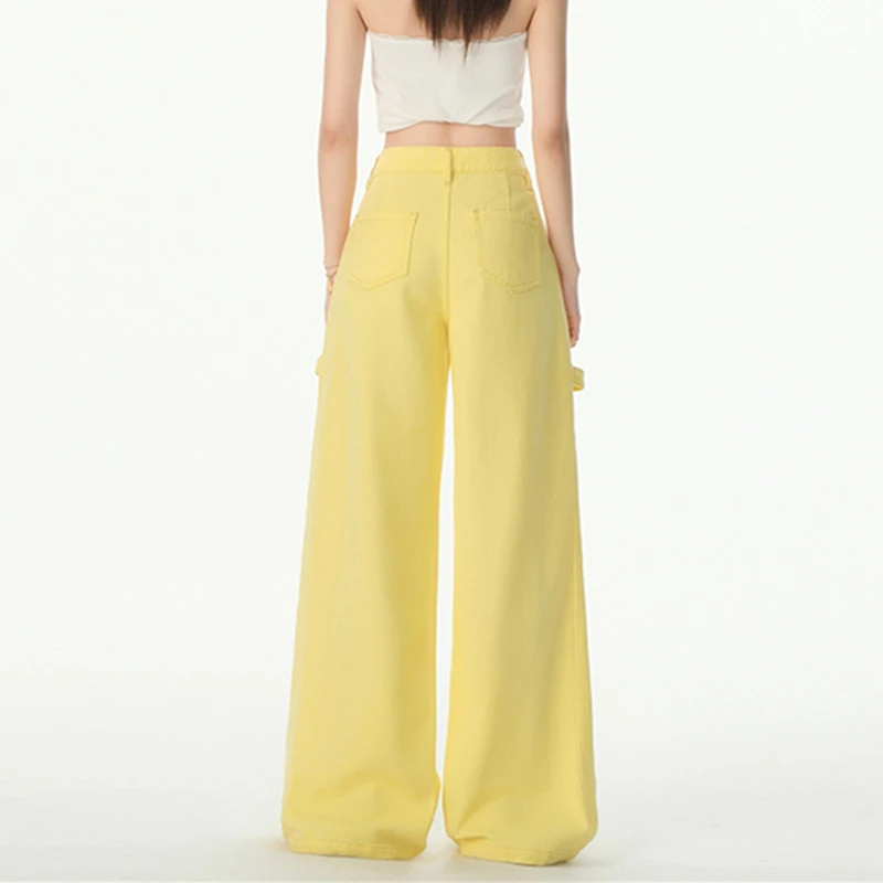 FINEWORDS Retro Casual Korean Pink Jeans Women Streetwear High Waist Jean Easymatch Full Length Wide Leg Denim Baggy Pants
