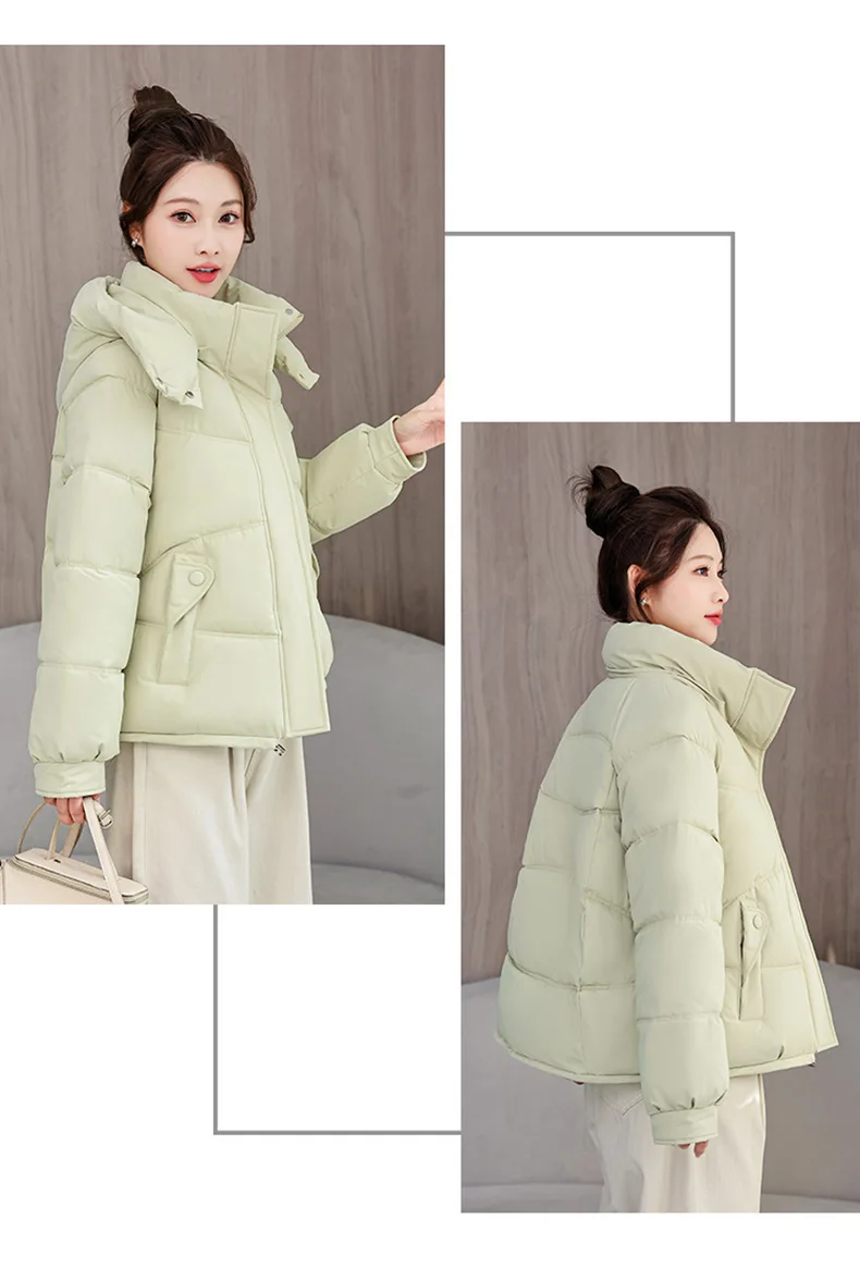 Winter Thick Puffer Coat Women Zip Up Windproof Russian Cold Weather Snow Jacket Detachable Hooded Outerwear Candy Color New