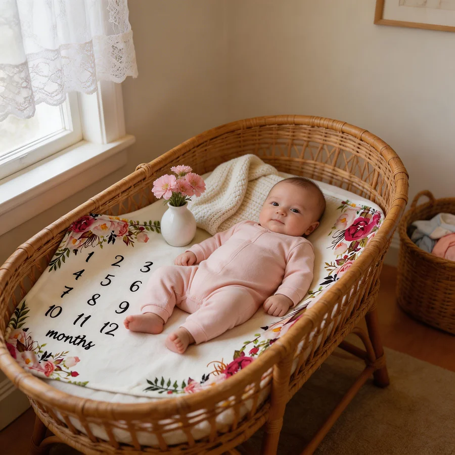 Baby Milestone Blanket Flannel Photography Prop Newborn Toddler Baby Shower Gift Custom Logo Infant Wrap Mat