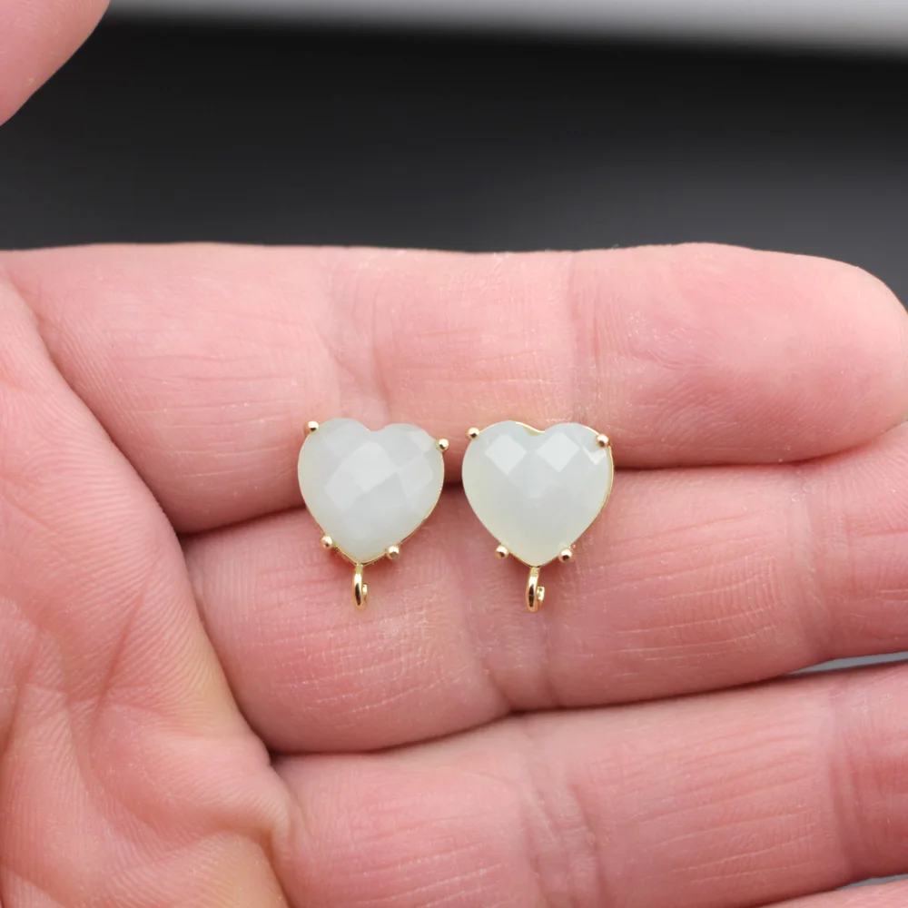 6pair Heart Shape Red Blue Stone Earrings Loop Connector Settings DIY for Women Bridal Hanging on Baroque Pearls Earrings Making