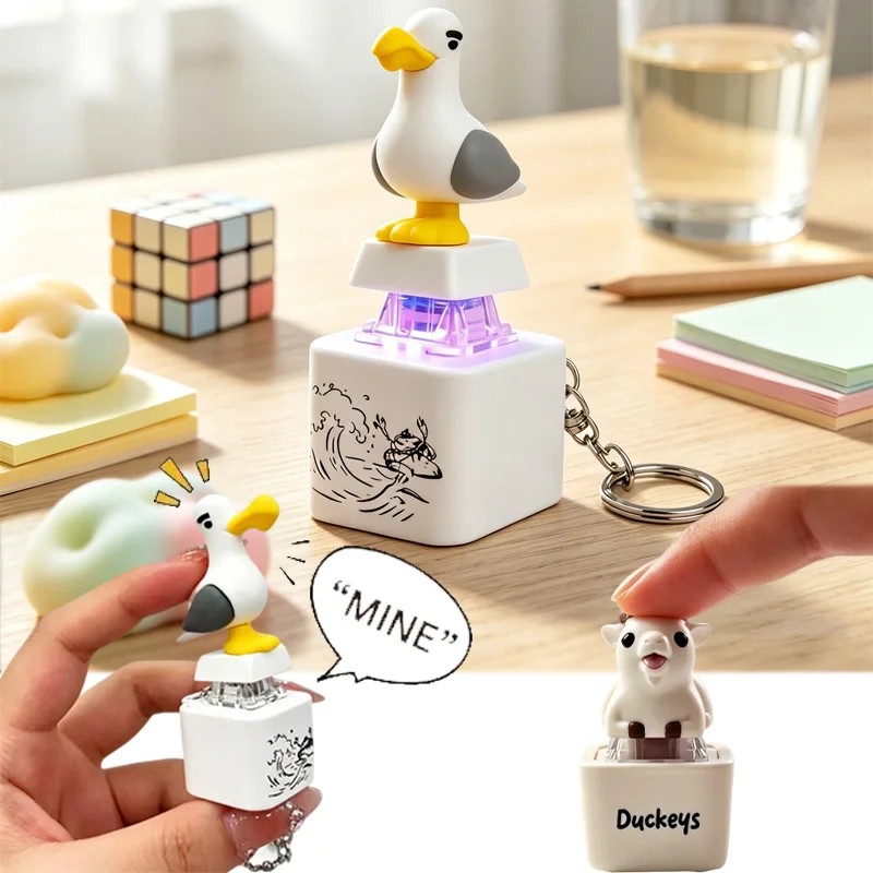 LED Sheep Seagull Keychain Button with Sound Fidget Spinner Stress Relief Toys for Kids Model Desktop Creative Ornament Toys