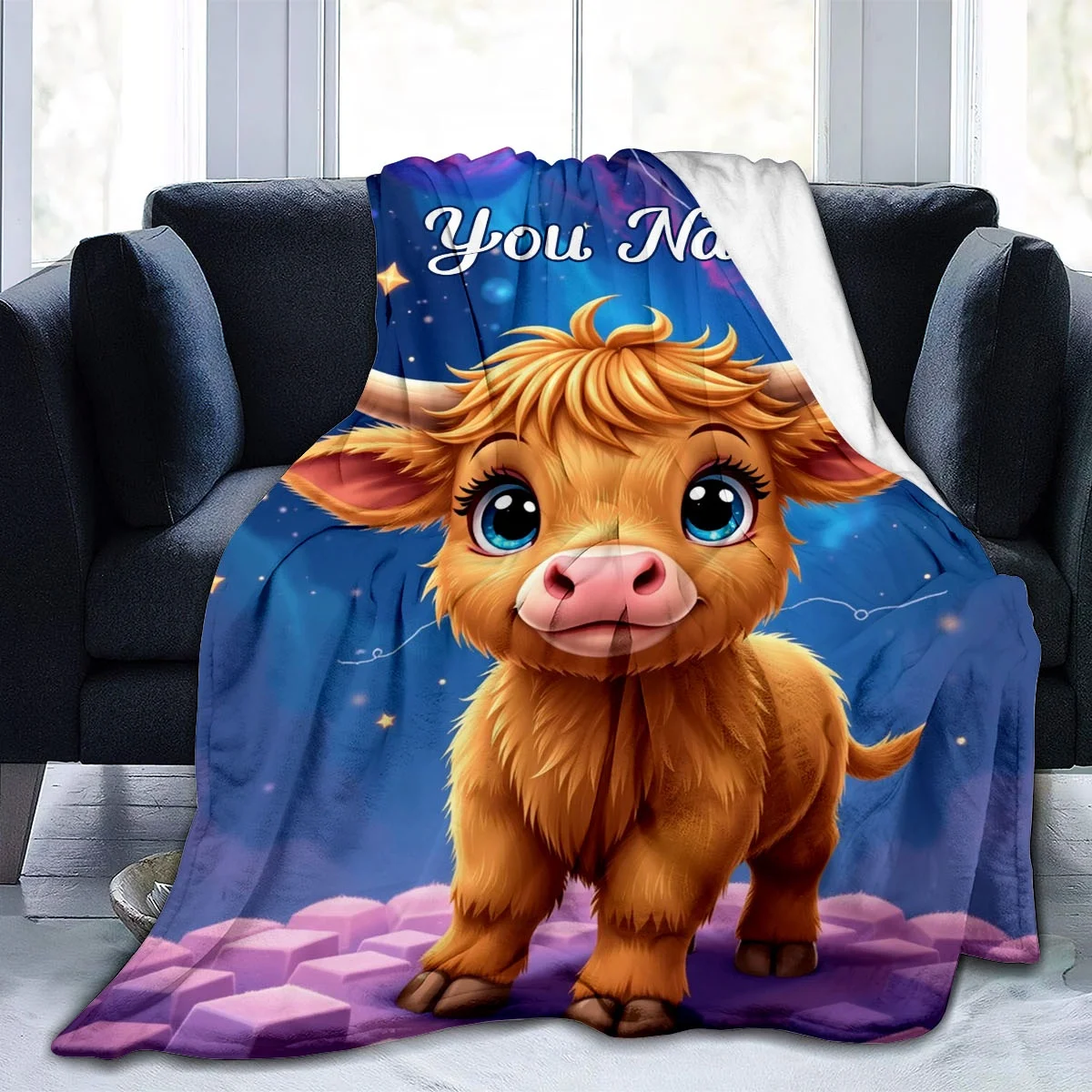 قم بتخصيص بطانيات الأسماء الشخصية، وبقرة كرتونية، وهدية عيد ميلاد للابن والأطفال، مناسبة لجميع المواسم، دافئة وناعمة