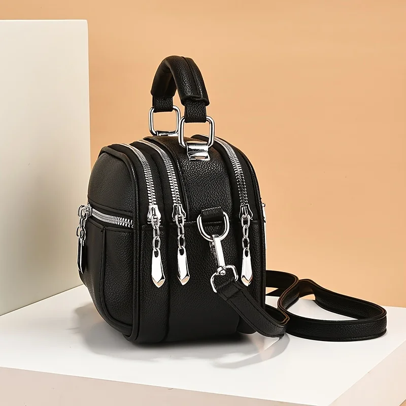 

2025 New Women's Multi-Layer High-End Fashion Handbag - Small Round Crossbody & Shoulder Bag in Soft PU Leather Versatile