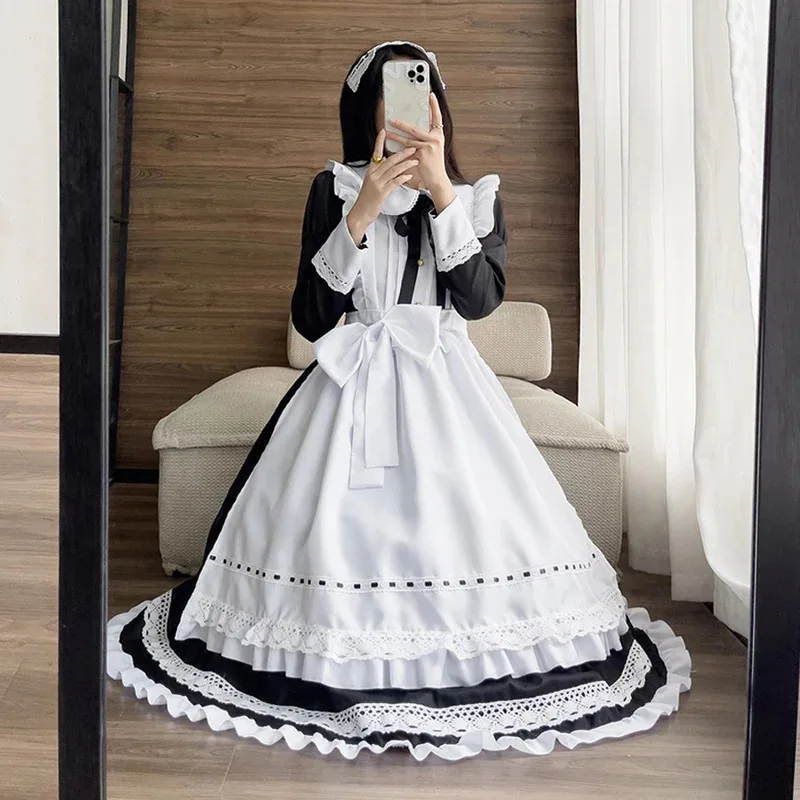 

Платье горничной CyWomen, классическое платье горничной в стиле Лолиты, винтажная британская горничная, наряды для косплея, костюмы официантки, кафе, платье-фартук с длинными рукавами