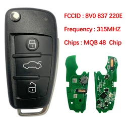 CN008099 Aftermarke 3 Button Smart Key For A-udi A3 S3 2012-2017 Keyless Remote Flip Fob 315 MHz MQB 48 Chip FCCID 8V0 837 220 E