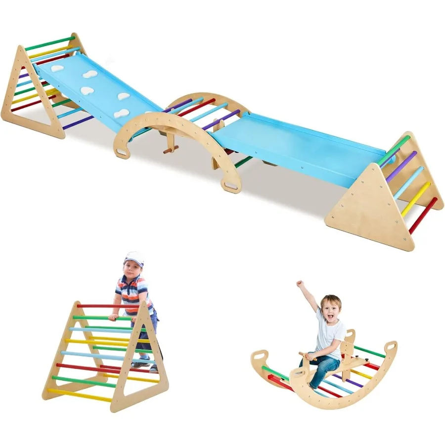 

Набор треугольников для скалолазания 9 в 1 со съемной деревянной аркой для скалолазания для лошадей-качалки и треугольника для скалолазания в помещении, игровой халат в джунглях