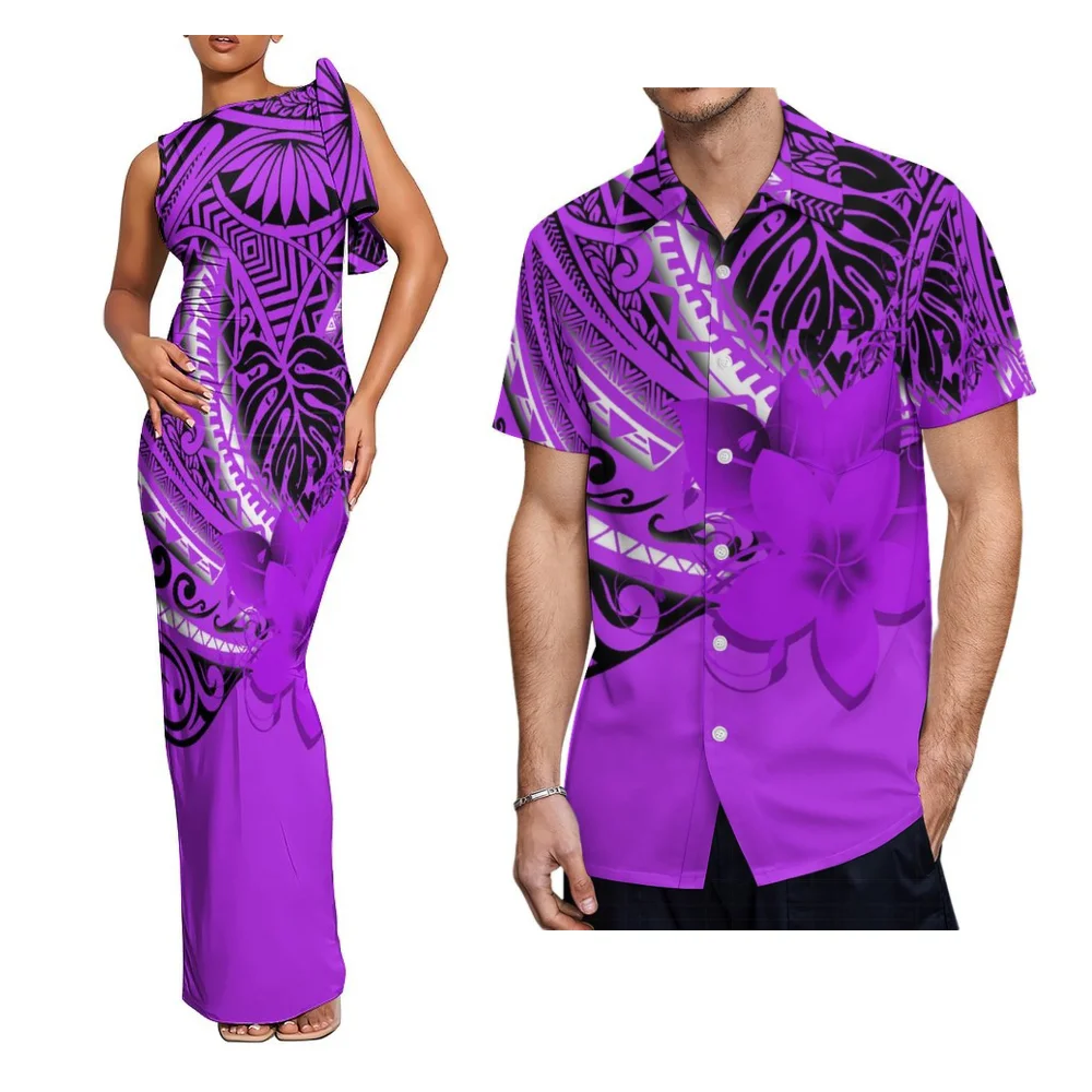 Conjunto de pareja de talla grande estilo isla para mujer, Media Vestido de manga, falda de pastel de moda para hombre, camisa de talla grande, Isla del Pacific personalizada