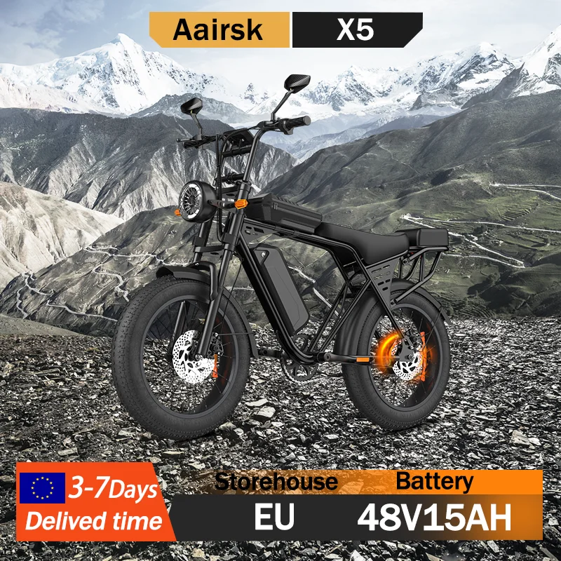 Aairsk X5 Erwachsenen-Dirtbike Leistungsstarker Motor 48V 15Ah Batterie Outdoor-Fahrrad Elektrisches Fahrrad 20*4.0' Reifen Elektro-Mountainbike