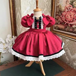 0-12Y Baby Girl Summer Turkish Vintage Princess Red Dress for Birthday Holiday Easter Photography Eid Christmas B510