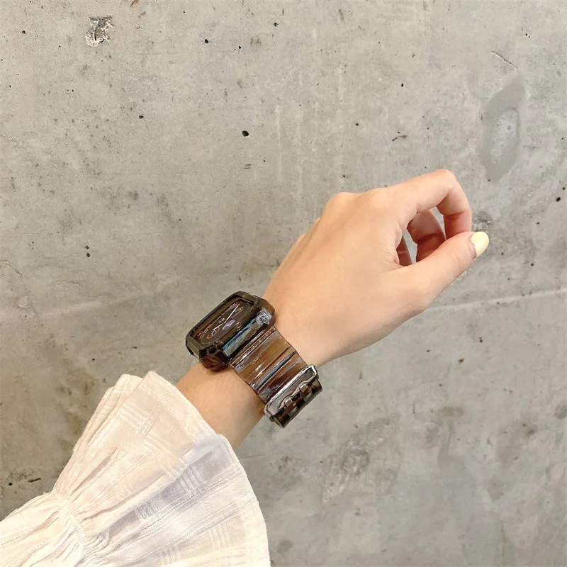 Pulseira de plástico transparente para Apple Watch, Glacier Band e Case para iWatch Series 8, 7, 6, SE, 5, 4, iWatch 3, 38mm, 40mm, 49mm, 45 milímetros, 42 milímetros, 41 milímetros