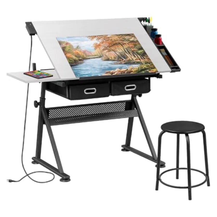 

Регулируемый чертежный стол с зарядной станцией, наклонный стол для рисования, стол для художника со стулом, многофункциональный стол для творчества и рукоделия