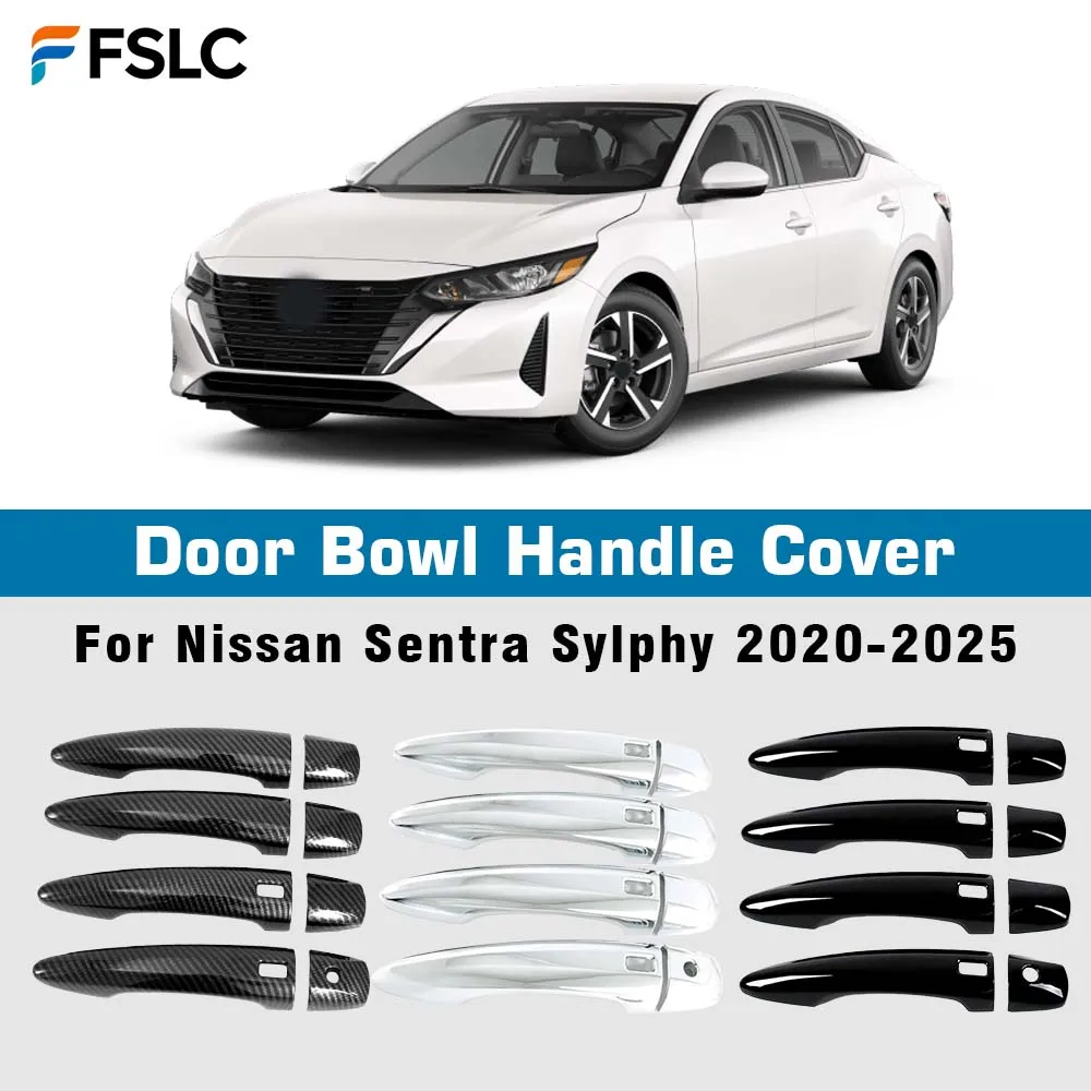 

Door Bowl Handle Cover For Nissan Sentra Sylphy 2020-2025 Carbon Fiber Chrome Silver Glossy Black Accessories Exterior Stickers