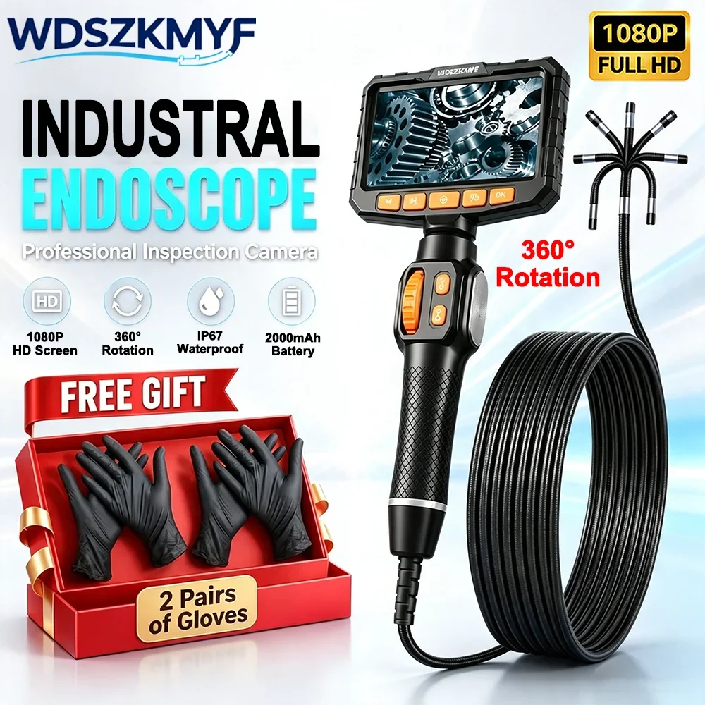 4.3/5 Inch Bi-Directional Steering Endoscope 6.0mm 1080P HD Borescope IP67 Waterproof LED for Automotive & Plumbing Inspection