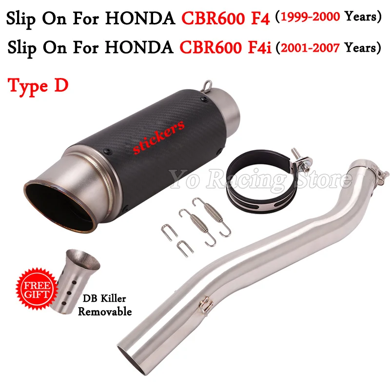 Slip On For Honda CBR600 F4 1999-2001 CBR600 F4i 2001-2007 Motorcycle Exhaust Escape Modified Middle Link Pipe Muffler Motocross