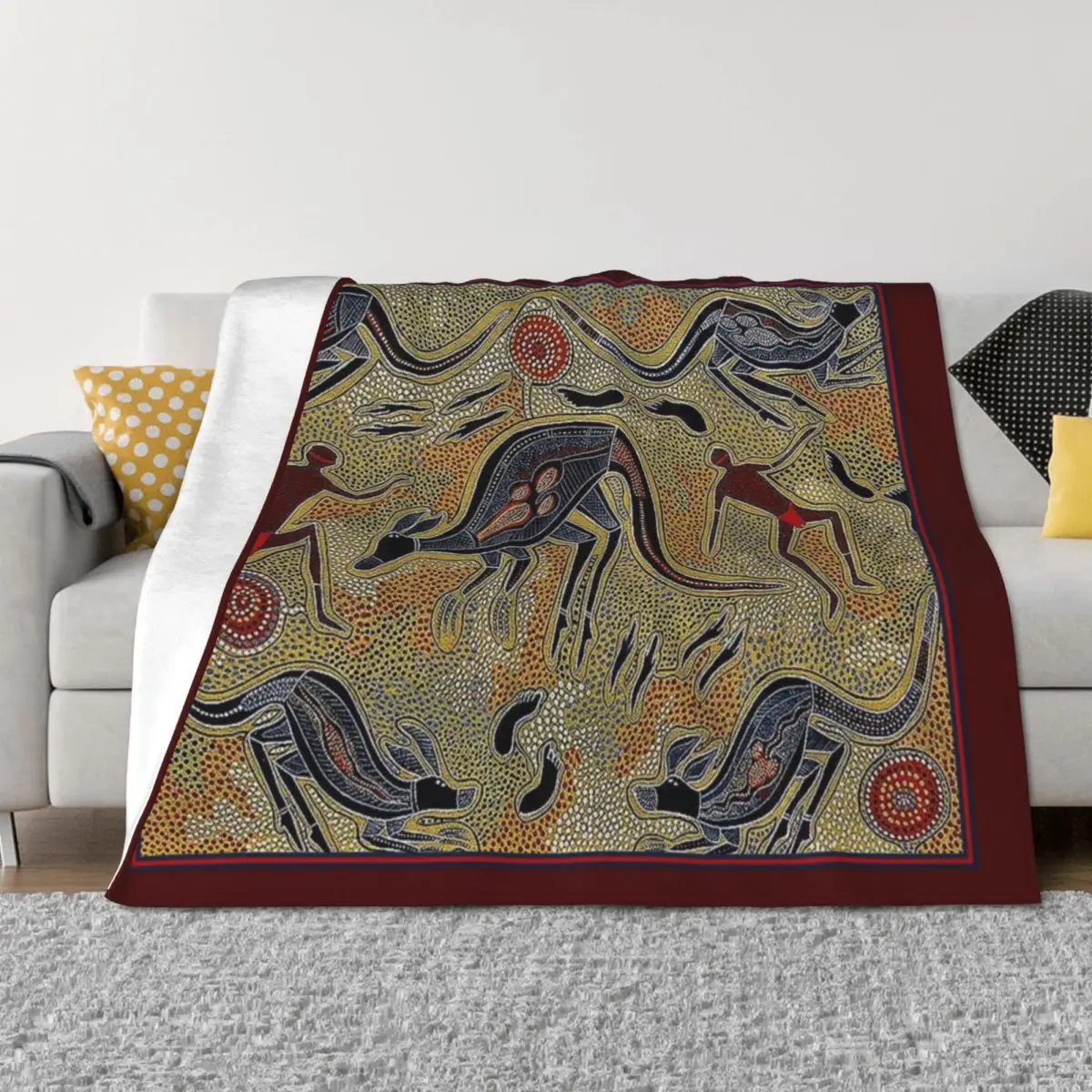 

AUSTRALIAN ABORIGINAL : Vintage Art Print Throw Blanket warm winter Polar Bed linens Sleeping Bag Blankets