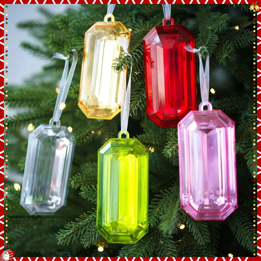 

5PCS Christmas Tree Hanging Plastic Gemstone Pendant Ornament Featuring Holiday Decoration 2026 New Year Christmas Xmas Gemstone