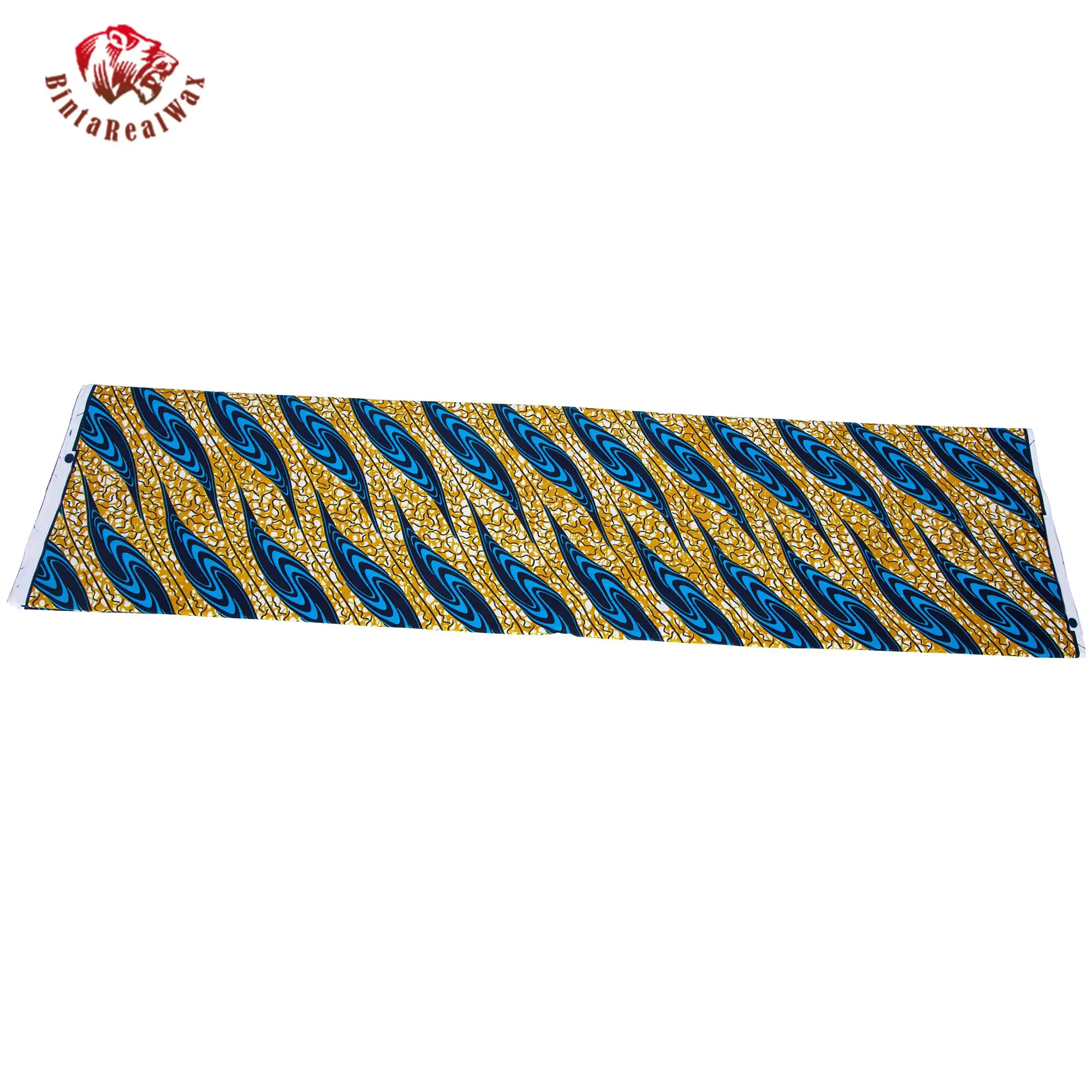 Vibrant Blue & Yellow Wave Design African Wax Print Fabric, 100% Cotton Ankara Material for Fashion Dresses 24FS1607 view 3