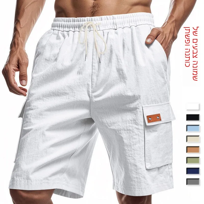 

Casual Loose Linen Men's Beach Shorts Summer Breathable Multi-Pocket Deep Knee-Deep Running Shorts Comfortable Sportswear