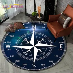 Alfombra circular 3D Retro Compass Series, alfombra redonda para sala de estar, dormitorio, sofá, almohadilla para pies, decoración, Alfombra de piso antideslizante, regalo