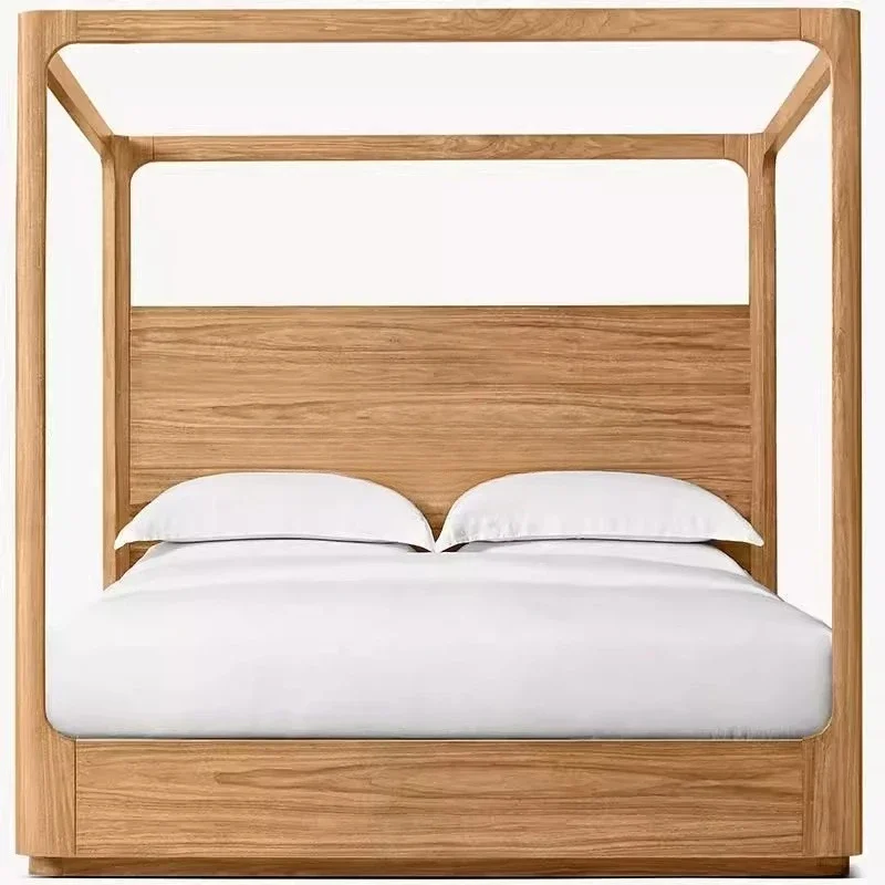 

French retro shelf bed villa master bedroom queen hotel solid wood double bed four-poster pull-out bed American