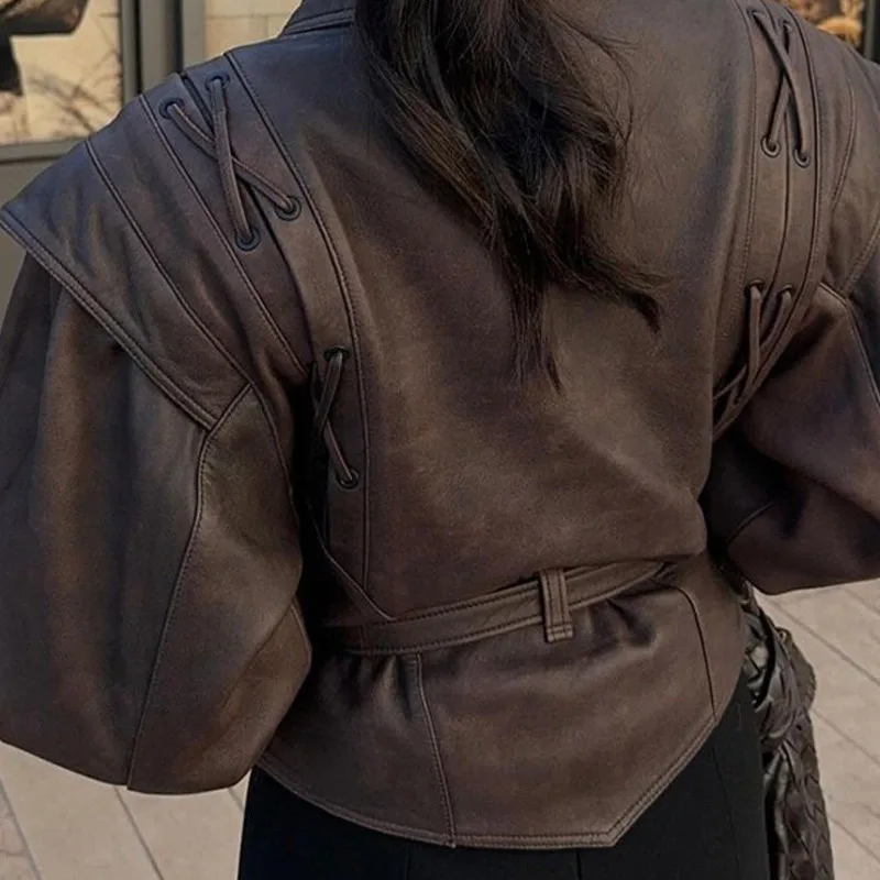 HKSH 春秋新作 レディース PUレザー ジャケット シングルボタン ベルト付き スリムフィット ストリートウェア ダークパンク ハイエンド トレンド インスコート HK14201