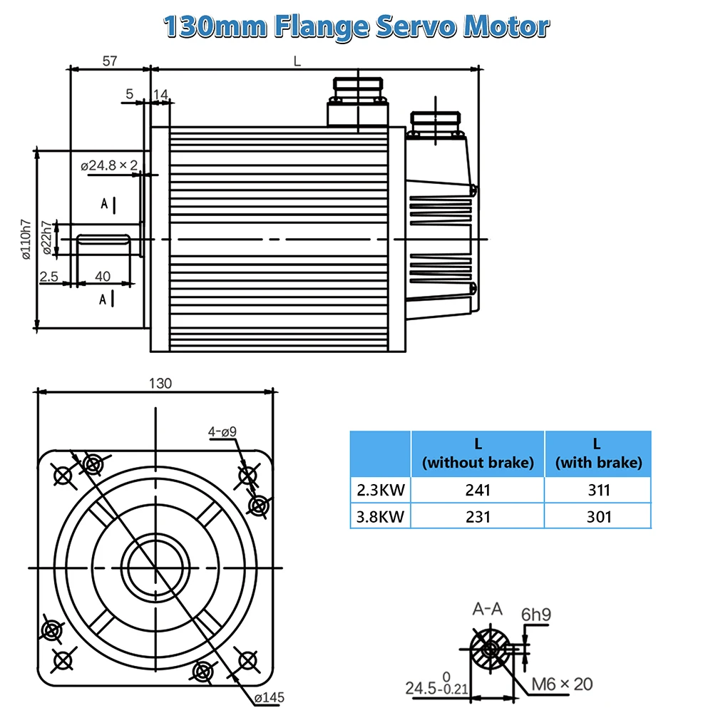 Bild 3: 380V AC Servomotor 130/180 Flansch 3,8kW/5,5kW/7,5kW 21-Bit Magnetischer Encoder Puls-Ethernet Mit Bremse 3M/5M Strom- und Encoderkabel
