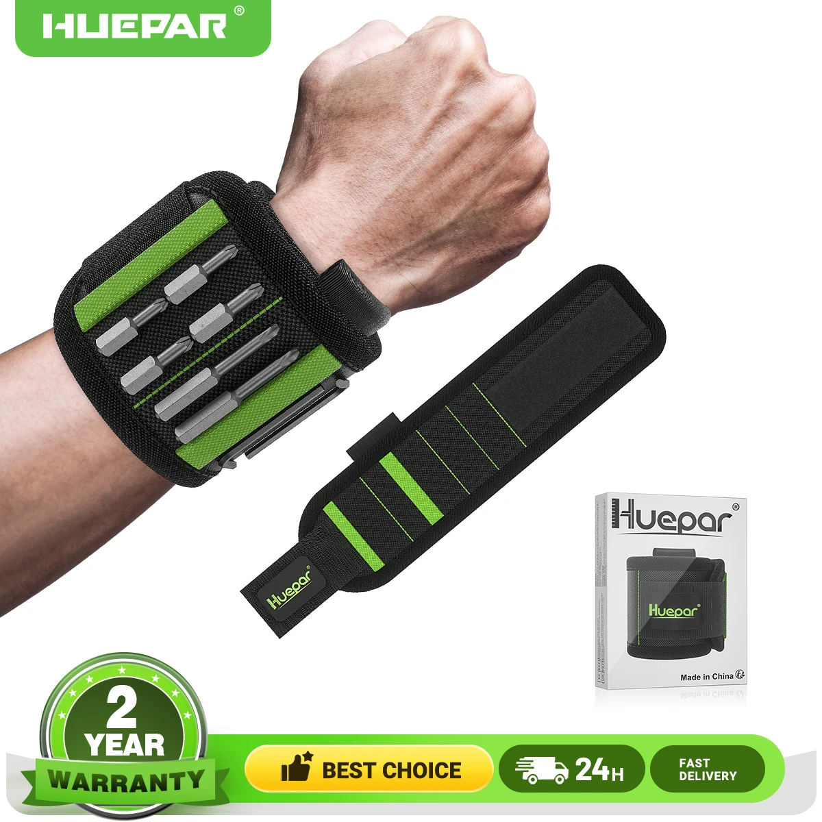 

Huepar Durable Magnetic Wristband For Holding Drilling Screws,Drill,Nails,Bits Kit Organizer With Multiple Strong Magnets MW15