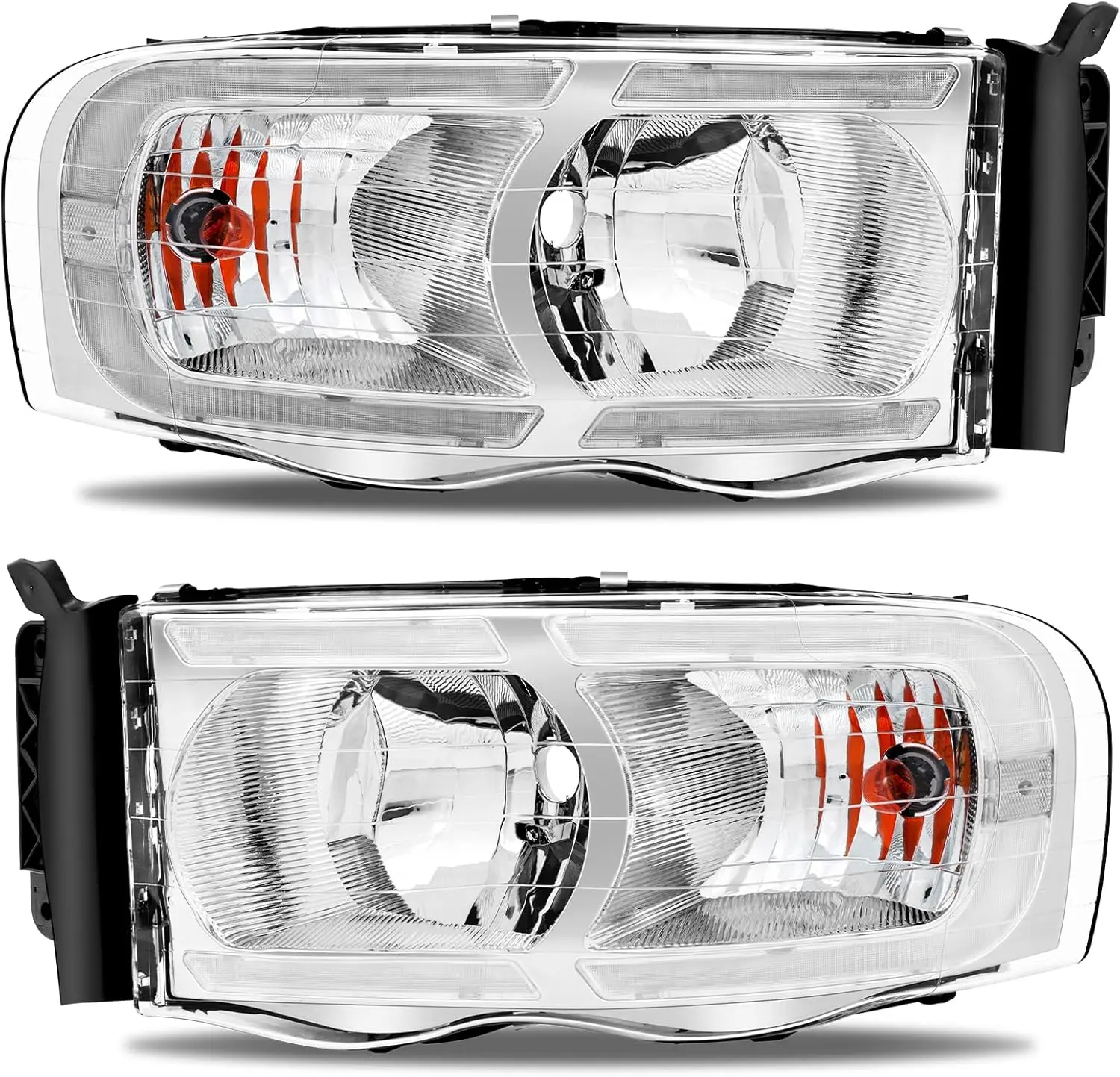 

Светодиодные фары DRL в сборе, совместимые с 2002, 2003, 2004, 2005, Ram 1500 03-05 Ram 2500/3500, хромированный корпус, прозрачный Relfector