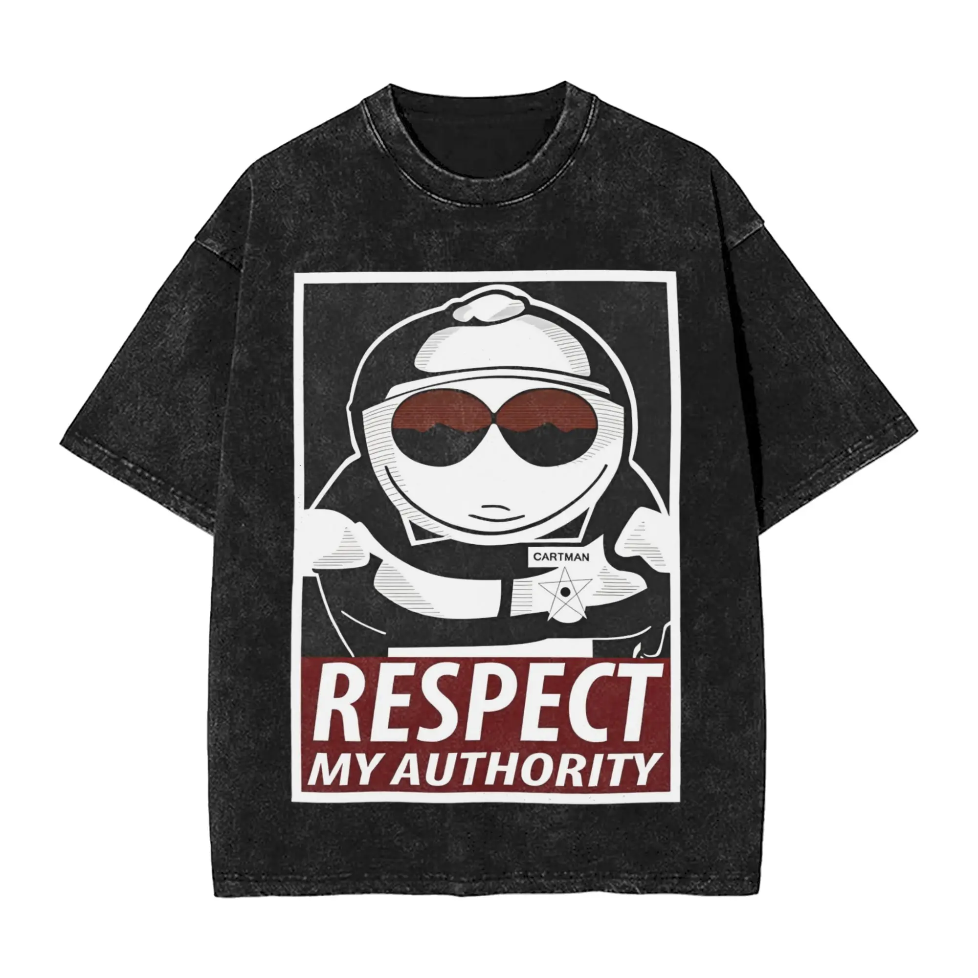 Washed T Shirts Respect My Authority Southparks  Cartman Novelty T-Shirt Oversize  Streetwear Cotton Summer Tops Tops Tees