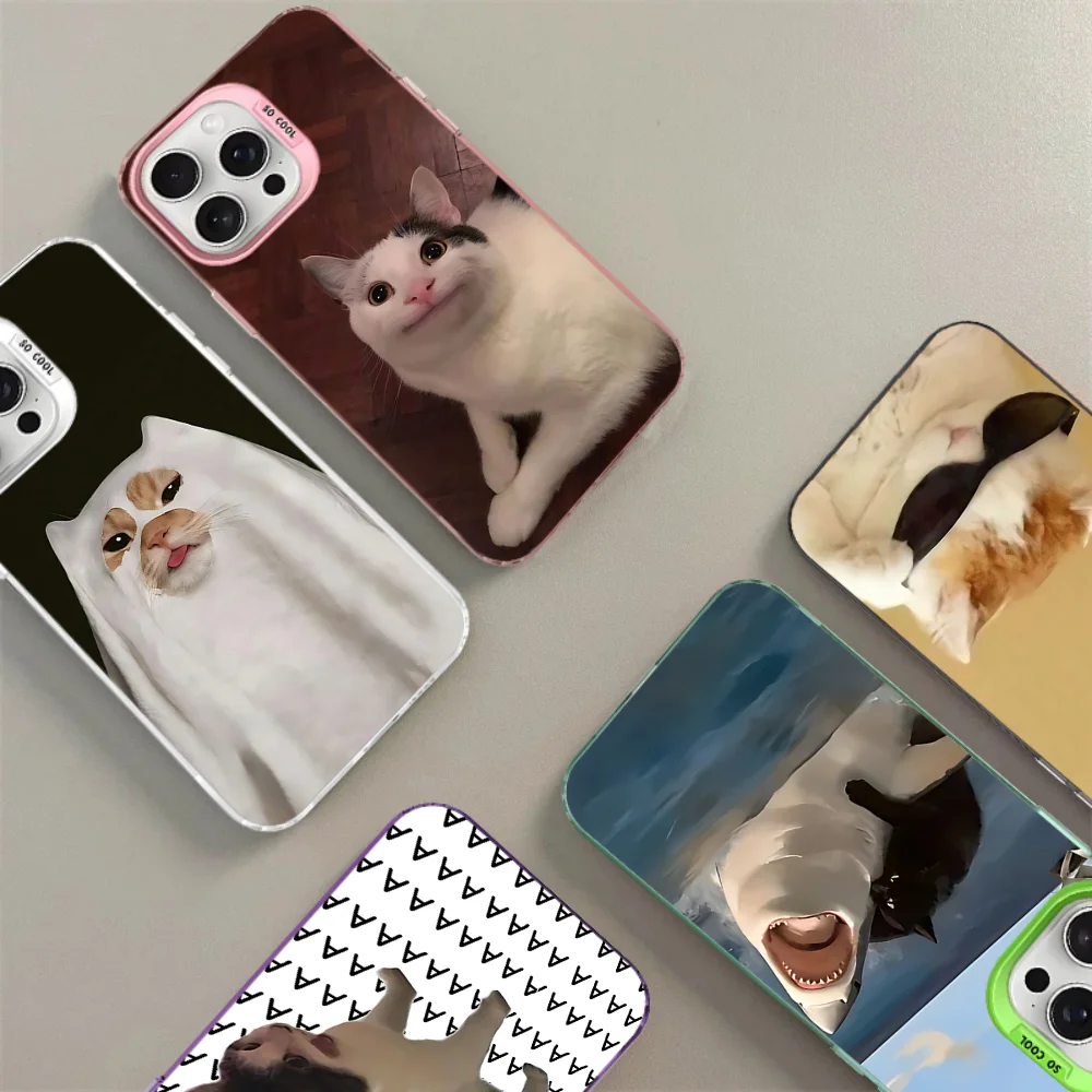 Network Pop Cute Cat MEME Phone Case For IPhone 16 15 14 13 12 11 Pro Max X XR XSMAX 8 7 Plus Matte Shockproof Back Cover