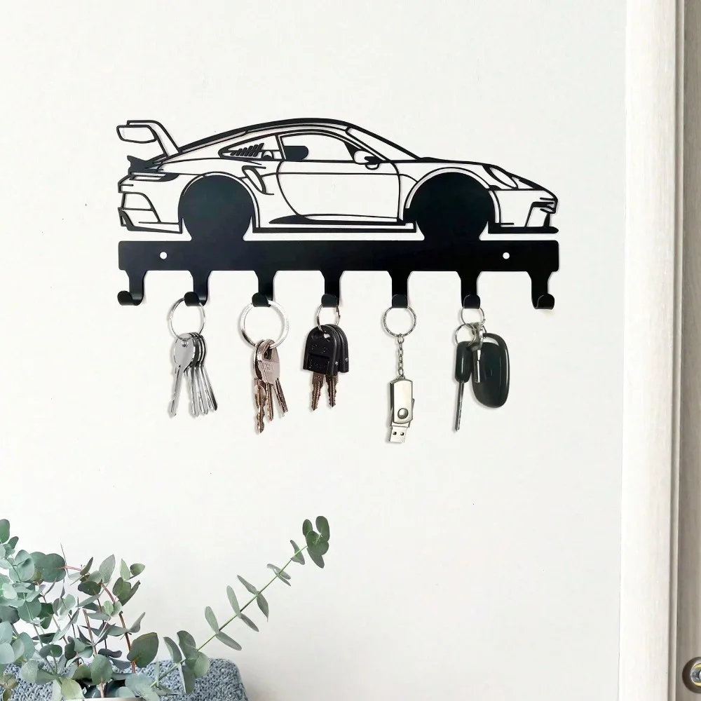 Suporte de Chaves de Metal CIFBUY Racing Car, Organizador Moderno e Funcional, Decoração de Parede Elegante em Ferro