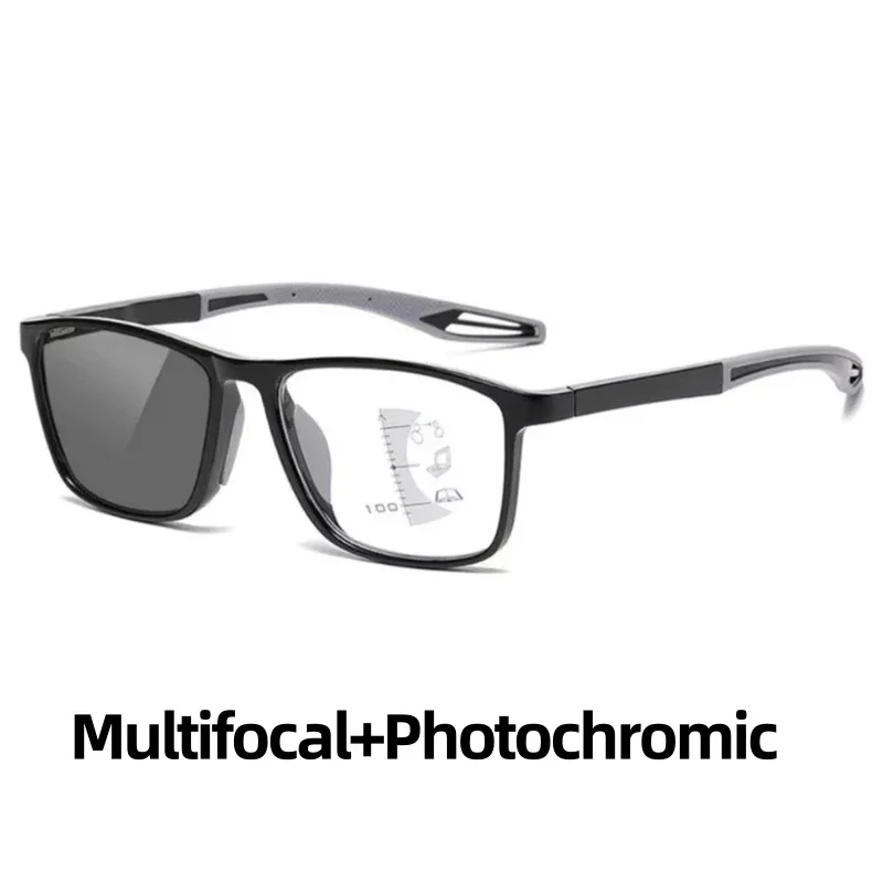 Men Multifocal Photochromic Reading Glasses Look Far and Near Eyeglasses Unisex Sport TR90 Frame Anti Blue Light Grade Eyewear image 3