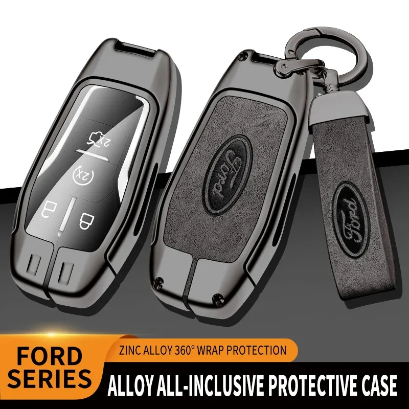 

Car Metal Leather Remote Key Case Cover Ford Fusion Mondeo Mustang F-150 Explorer Edge 2015-2018 Car Key Protection Accessories