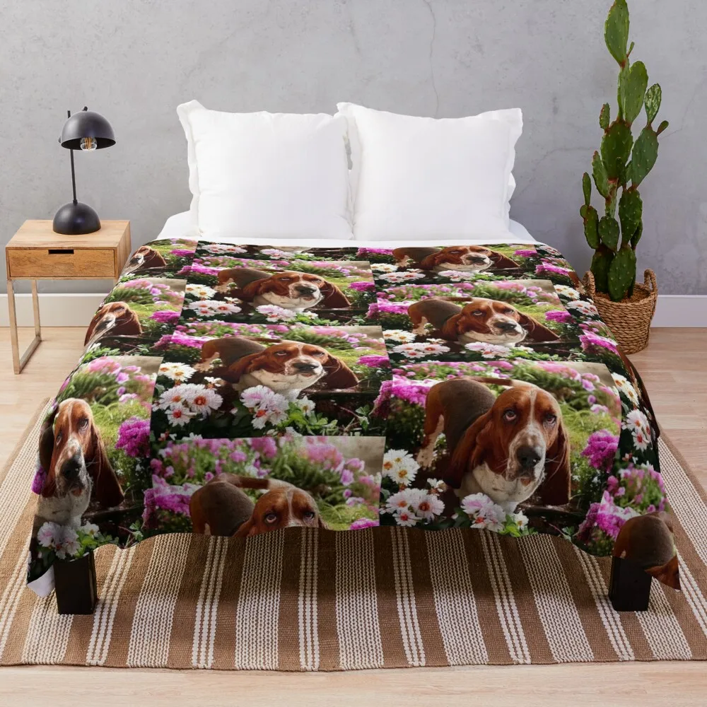 Basset Hound Flower Garden Throw Blanket Soft Beds manga Blankets