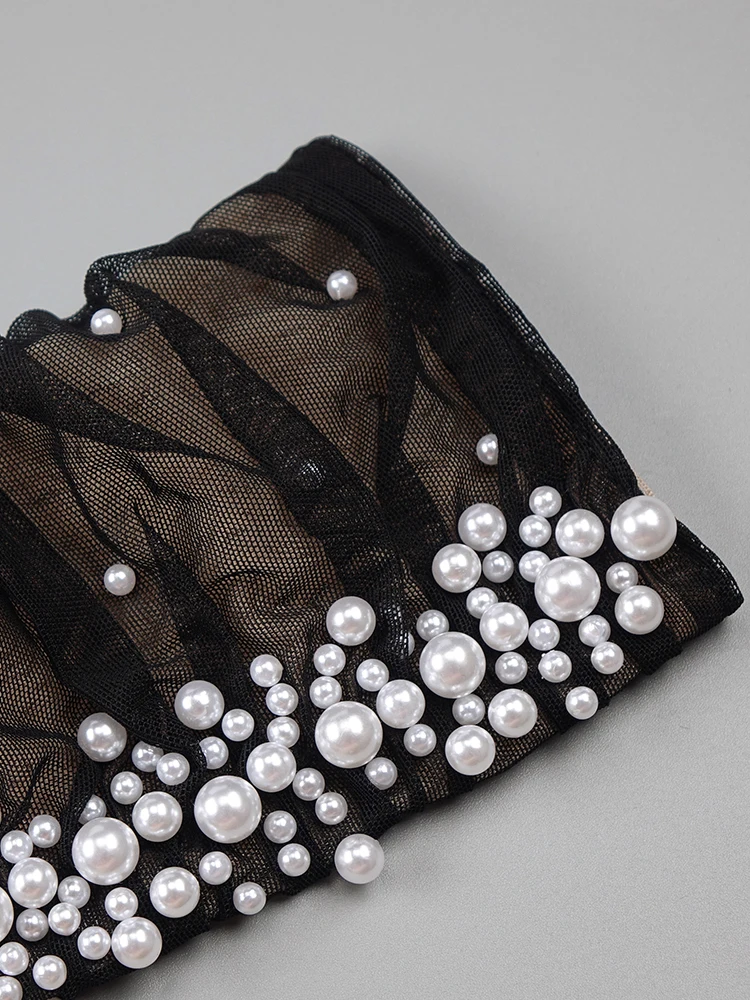 Robe de soirée de célébrité, Sexy, noire, style sirène, col en v, paillettes perlées, manches longues, fente avant, coupe cintrée, transparente