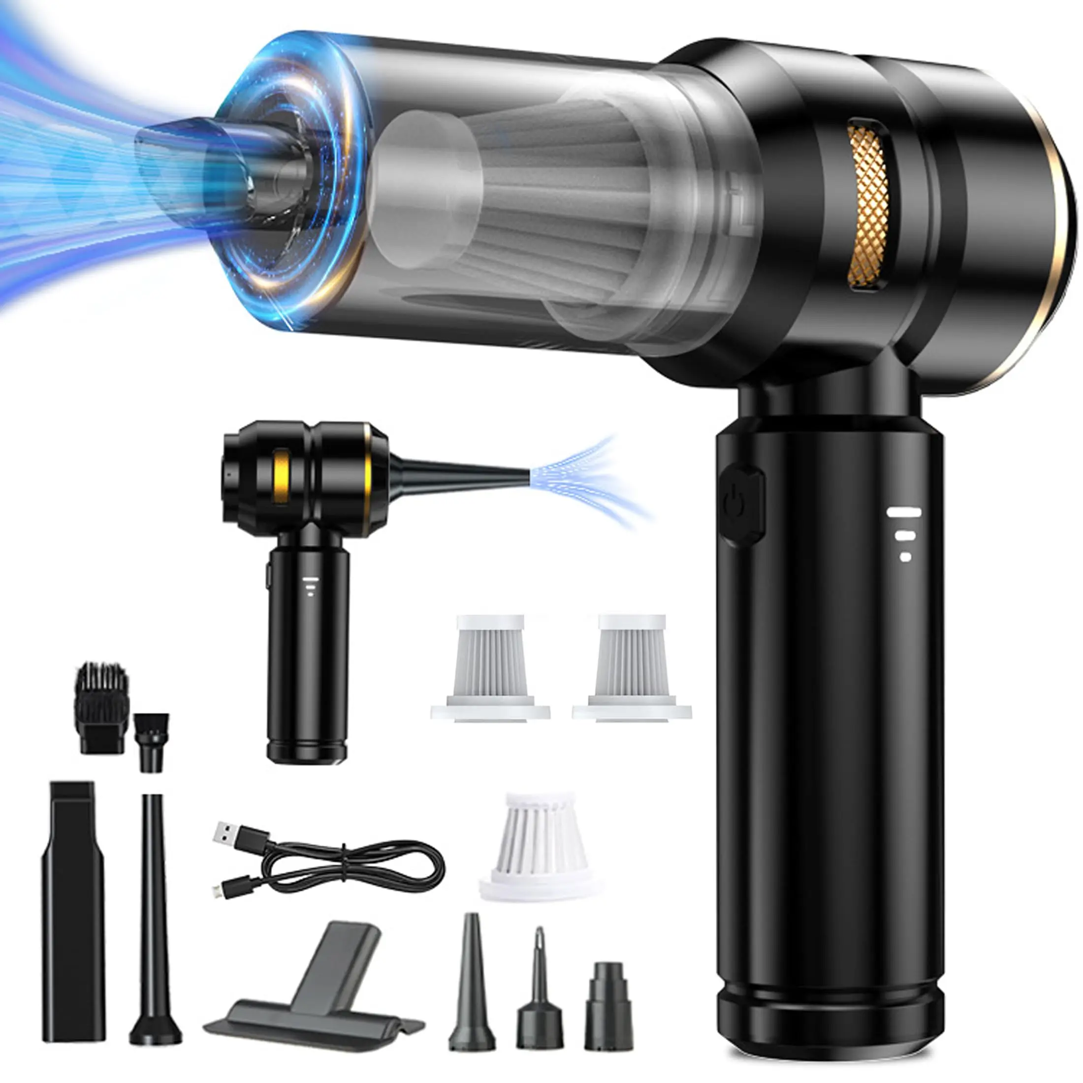 2026 NEUER Leistungsstarker Handstaubsauger, 4-in-1 Leichter Staubsauger und Gebläse, USB-Aufladbarer Mini-Staubsauger für Auto, Haus und Tierhaare