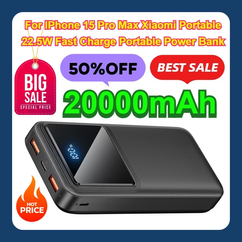

For IPhone 15 Pro Max Xiaomi Portable 22.5W Fast Charge Portable 20000mAh Power Bank