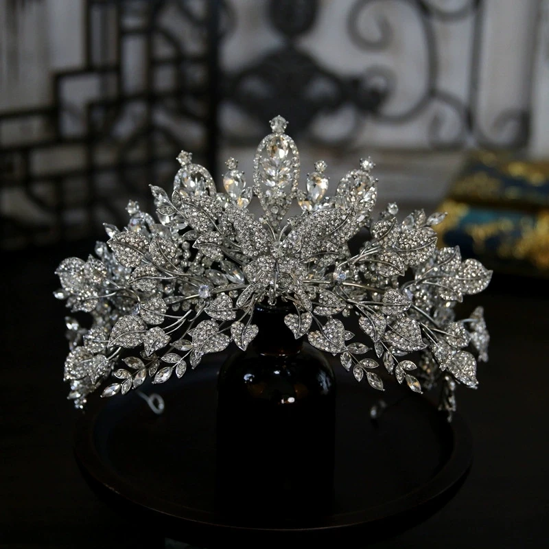 European 2025 New Luxury Leaf Butterfly Combination Rhinestones Hair Crown Bridal Wedding Headwear Tiaras Hair Accessories